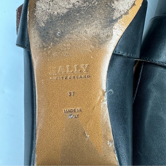 Bally Switzerland Janelle Leather Black Flat/Slipper Gold Accent Sz 37 (US 6.5) - Picture 11 of 12